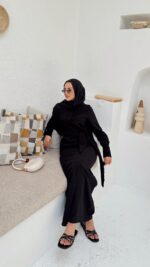 Bağlama Detaylı Keten Elbise - Siyah - Görsel 4