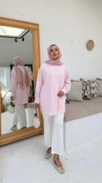 Firuz Çizgi Gömlek - Pembe - Görsel 3