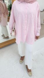 Firuz Çizgi Gömlek - Pembe - Görsel 4