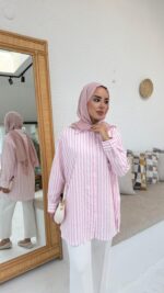 Firuz Çizgi Gömlek - Pembe - Görsel 6