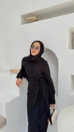 Bağlama Detaylı Keten Elbise - Siyah - Görsel 5