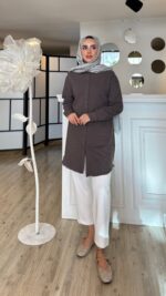 Keten Gömlek - Antrasit - Görsel 7