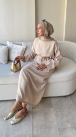 Esil Tensel Elbise - Bej - Görsel 5