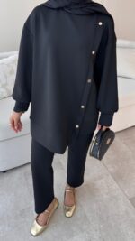 Sole Düğmeli Scuba Takım - Siyah - Görsel 4