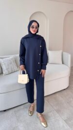 Sole Düğmeli Scuba Takım - Lacivert