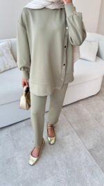 Sole Düğmeli Scuba Takım - Yeşil - Görsel 3