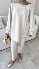 Sole Düğmeli Scuba Takım - Taş - Görsel 5