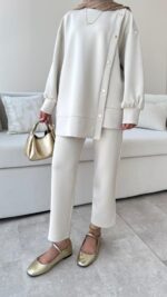 Sole Düğmeli Scuba Takım - Taş - Görsel 9