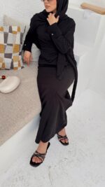 Bağlama Detaylı Keten Elbise - Siyah - Görsel 8