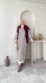 Misra Basic Elbise - Bordo - Görsel 2