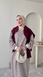 Misra Basic Elbise - Bordo - Görsel 4