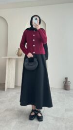 Esle Angora Hırka - Bordo - Görsel 3