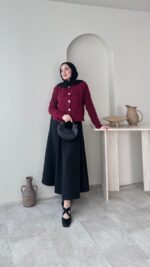 Esle Angora Hırka - Bordo - Görsel 6