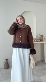 Mono Kürklü Hırka - Kahverengi - Görsel 3