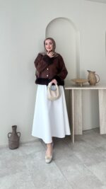 Mono Kürklü Hırka - Kahverengi - Görsel 6