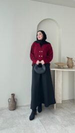 Besa Angora Hırka - Bordo - Görsel 5