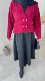 Besa Angora Hırka - Bordo - Görsel 7