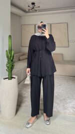 Kemerli Krinkıl Takım - Siyah