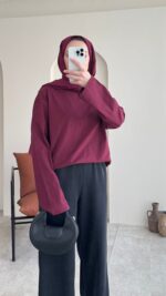 Bushu Basic Tişört - Bordo - Görsel 6