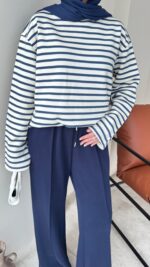 Esen Çizgili Sweat - Mavi - Görsel 5