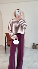 Esen Çizgili Sweat - Mürdüm - Görsel 5