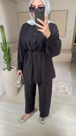 Kemerli Krinkıl Takım - Siyah - Görsel 8