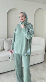 Mihri Şeritli Oyşo Takım - Mint Yeşil - Görsel 3