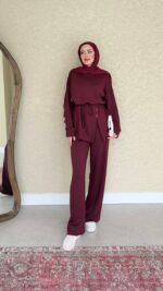 Berli Düğmeli Oyşo Takım  - Bordo