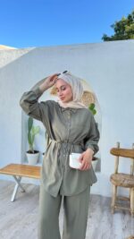 Kemerli Krinkıl Takım - Yeşil - Görsel 7