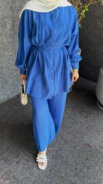 Kemerli Krinkıl Takım - Saks Mavisi - Görsel 3