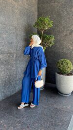 Kemerli Krinkıl Takım - Saks Mavisi - Görsel 5