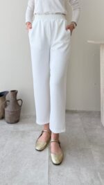 Düz Kesim Scuba Pantalon - Beyaz - Görsel 2