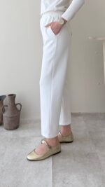 Düz Kesim Scuba Pantalon - Beyaz - Görsel 3