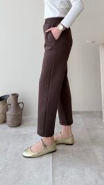Düz Kesim Scuba Pantalon - Kahverengi - Görsel 3