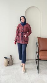 Etnik Düğmeli Ceket - Bordo