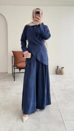 Derne İpek Qupra Takım - Lacivert - Görsel 8