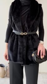 Mira Kürk Yelek - Siyah - Görsel 4