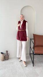 Mira Kürk Yelek - Bordo - Görsel 2