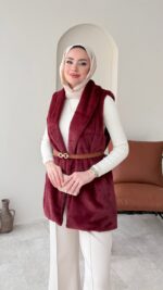 Mira Kürk Yelek - Bordo - Görsel 4