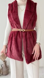 Mira Kürk Yelek - Bordo - Görsel 5