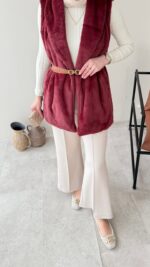 Mira Kürk Yelek - Bordo - Görsel 7