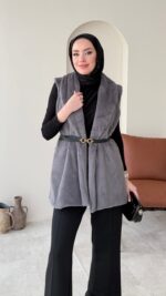 Mira Kürk Yelek - Antrasit - Görsel 5
