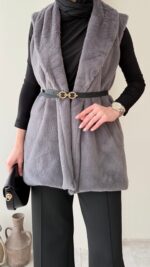 Mira Kürk Yelek - Antrasit - Görsel 6