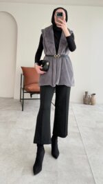 Mira Kürk Yelek - Antrasit - Görsel 8