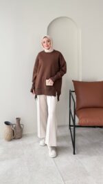 Efin Kesimli Sweat - Kahverengi(ön sipariş )