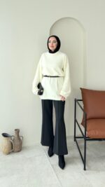 Sara Angora Kazak - Krem - Görsel 6