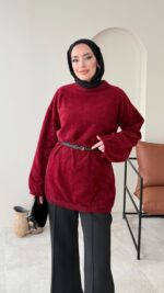 Sara Angora Kazak - Bordo - Görsel 3