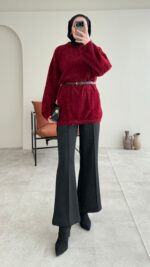 Sara Angora Kazak - Bordo - Görsel 7