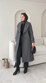 Hira Şal Yaka Premium Kaşe Kaban - Antrasit