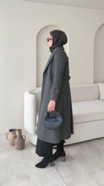 Hira Şal Yaka Premium Kaşe Kaban - Antrasit - Görsel 8